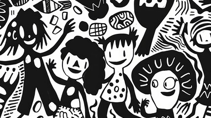 An abstract background image of a small child with black line art ready for color. To educate children about coloring.