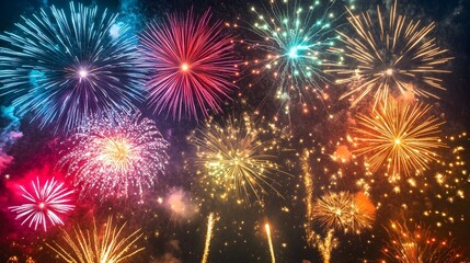 Obraz premium Vibrant Festival of Lights with Dazzling Fireworks Display in the Night Sky