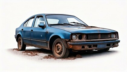 old car in the junkyard on white background
