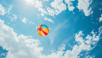 Fototapeta premium Skyward Beach Ball: A Surreal Exploration -ar 7:4