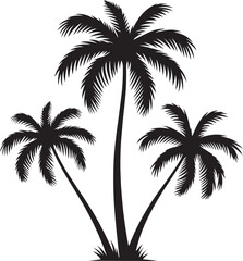 silhouette of three palm tree vector art illustration