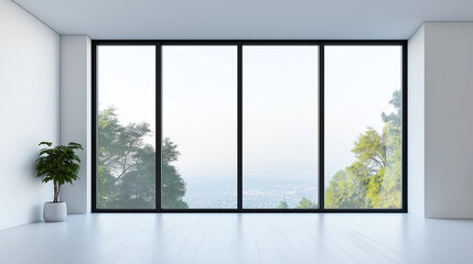 Fototapeta premium Large window with cityscape view on a clear day