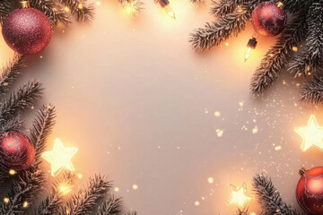 A Christmas tree with red and white ornaments and a star. The star is surrounded by red and white balls