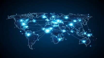 A glowing data matrix connecting tech hubs across the world, representing global innovation and collaboration