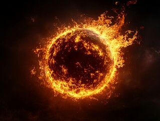 Fototapeta premium Burning fiery sphere against a dark cosmic background.