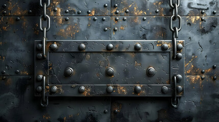 Black Metal Signboard with Rivets and Chain - 3D Illustration