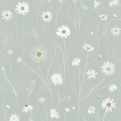 Fototapeta premium Simple line art of wildflowers in white on a pastel blue background for a minimalist botanical design.