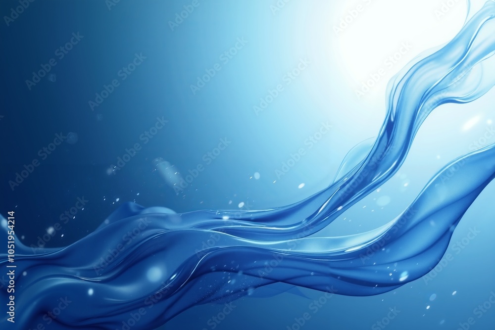 Poster flowing blue wave like forms with intricate patterns the background is a gradient of light blue