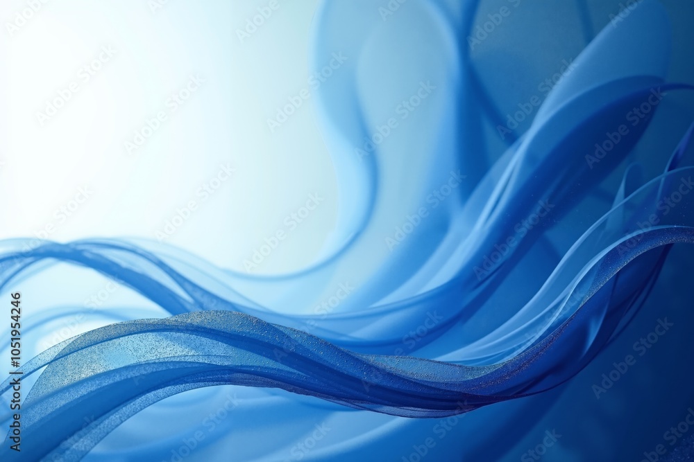 Poster flowing blue wave like forms with intricate patterns the background is a gradient of light blue
