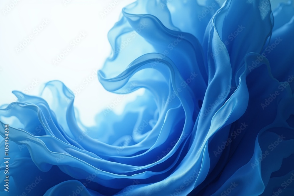 Poster flowing blue wave like forms with intricate patterns the background is a gradient of light blue