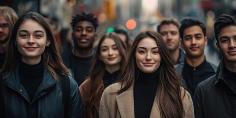 Fototapeta premium Realistic stock photo of a group portrait of a diverse crowd of young adults background clothing person.