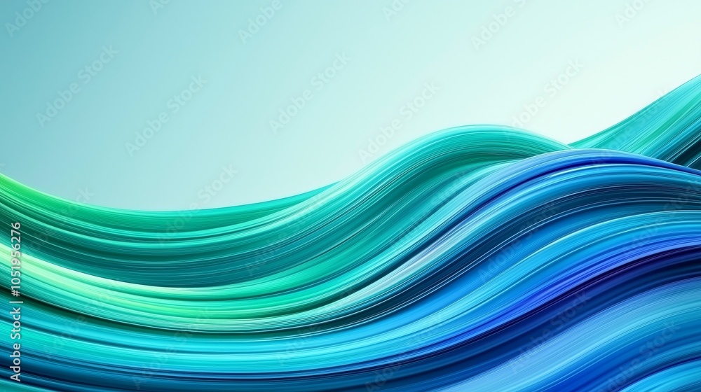 Poster fluid waves of serenity a captivating blend of blue and green tones creating a calming visual experi