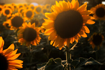 夕方のひまわり畑