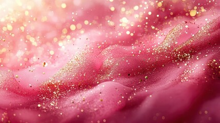 a playful pink background sprinkled with shimmering gold confetti, creating a festive and celebratory mood, perfect for invitations or social media graphics