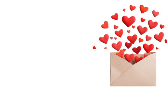 Love letter with hearts on transparent background