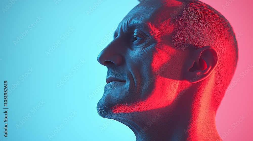 Poster a striking profile in vibrant colors exploring the intersection of light and emotion in portrait pho