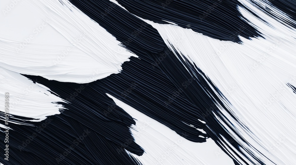 Poster dynamic black and white abstract art with fluid brush strokes capturing movement and emotion in mode