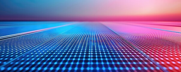 Abstract digital landscape with blue and pink light patterns, smooth transition.