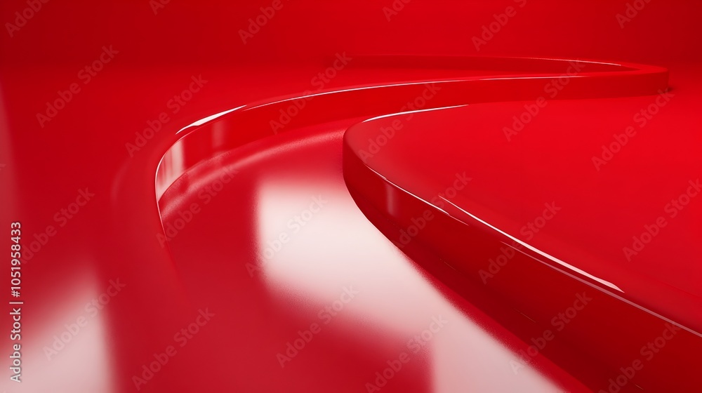 Poster red 3d curved upward arrow representing dynamic progress and movement