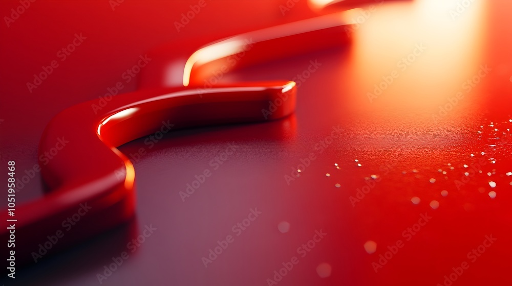 Poster glossy red 3d arrow curving upwards,representing dynamic movement and progress