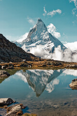 Matterhorn in the Swiss Alps. Iconic landmark in autumn, famous mountain near Zermatt, canton of...