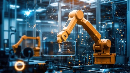 Fototapeta premium Industrial Robot Arm Automation Manufacturing Automation in Factory