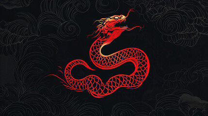 Obraz premium Chinese snake new year background with copy space for text, snake year. Year of the Snake 2025. Lunar New Year Banner.