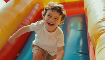Inflatable Castle Fun: The Joyful Adventures of a Playful Child