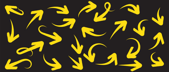 Arrow line chalk hand drawn brush vector set. Grunge square, spiral, arrow element scribble line brush hand drawn sketch design. Grunge abstract chalk, crayon pencil style. Vector illustration.