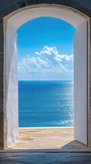  Abstract White Space Composition Featuring a Villa and Ocean View as the Visual Focus, Creating a Simple Yet Impactful Effect, Ideal for Travel and Vacation Themes, AI-Generated Wallpaper Background