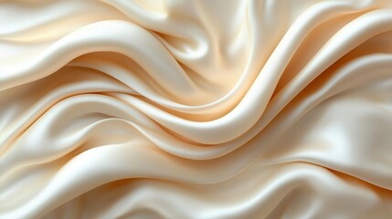 Fototapeta premium a soft pastel beige satin silk swirl wave creates an elegant background banner, evoking a sense of luxury and gentle sophistication for product display