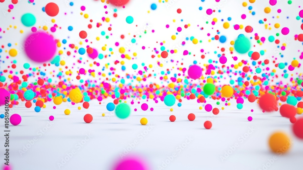 Poster vibrant and colorful spheres in motion an abstract exploration of dynamic colors and shapes in a whi