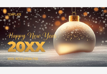 Holiday & Winter Templates: Christmas Ball with New Year Message Amidst Snowflakes & Gold Text Holiday Template Generative AI