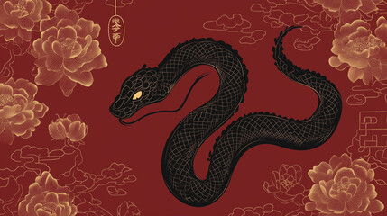 Obraz premium Year of the Snake 2025. Lunar New Year Banner. Chinese snake new year background with copy space for text, snake year