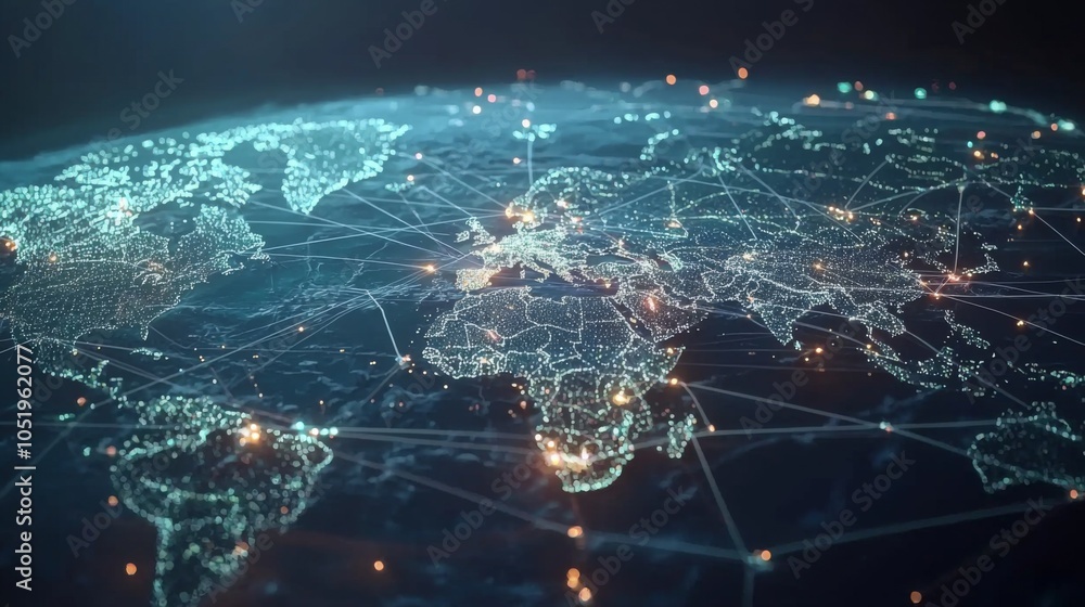 Sticker a visual concept of an interconnected global network of smart grids, powering cities across continen
