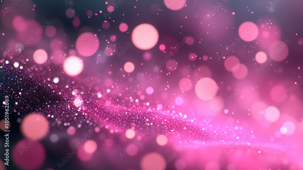 Poster pink luminous particles create an abstract bokeh background