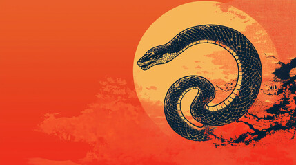 Obraz premium Year of the Snake 2025. Lunar New Year Banner. Chinese snake new year background with copy space for text, snake year.
