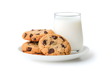 Glass of milk and cookies isolated on white background
