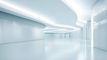 Futuristic Tunnel Interior in White and Blue.