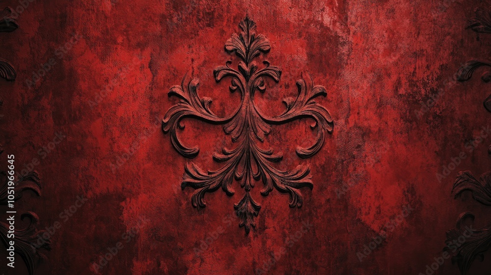 Poster dark red wallpaper texture with an intricate design perfect for creating dramatic backdrops or enhan