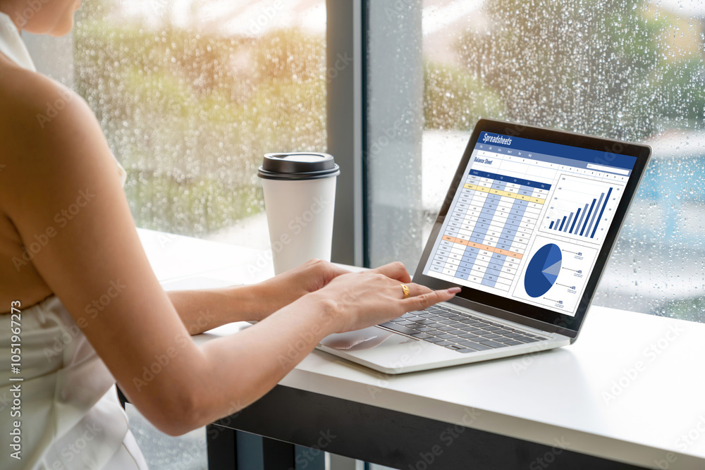 Poster spreadsheet document information financial startup concept. data and graphs in spreadsheet documents