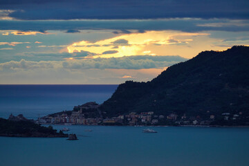 Cloudy sunset over the Ligurian Sea near Portovenere.