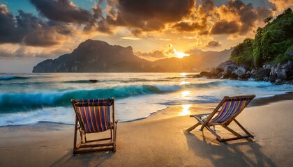 Fototapeta premium Two Beach Chair On The Beautiful