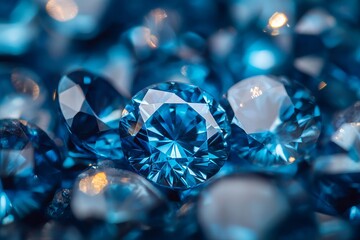Close-up of shiny blue diamonds for a luxurious concept. AI generated illustration