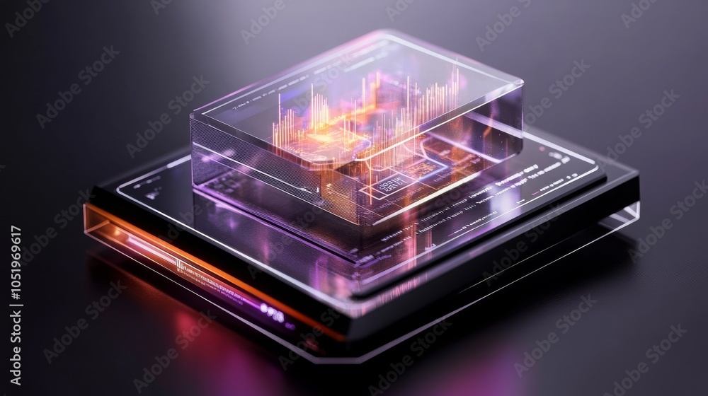 Poster abstract technology data visualization glass cube on black background