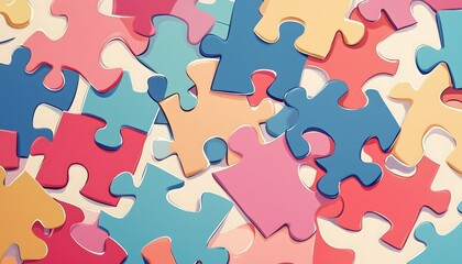 An illustration of colorful puzzle pieces on a white background