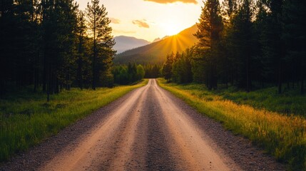 Obraz premium Scenic Mountain Road at Sunset with Golden Light