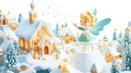 The elf in the 3D cartoon winter snow scene