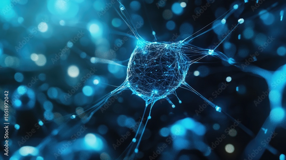 Poster futuristic interface depicting symbols of a neural network