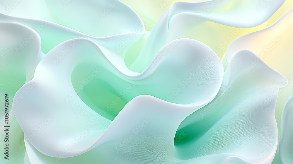 Aufkleber soft fluid shapes in serene green and white tones create a calming abstract visual experience for mo